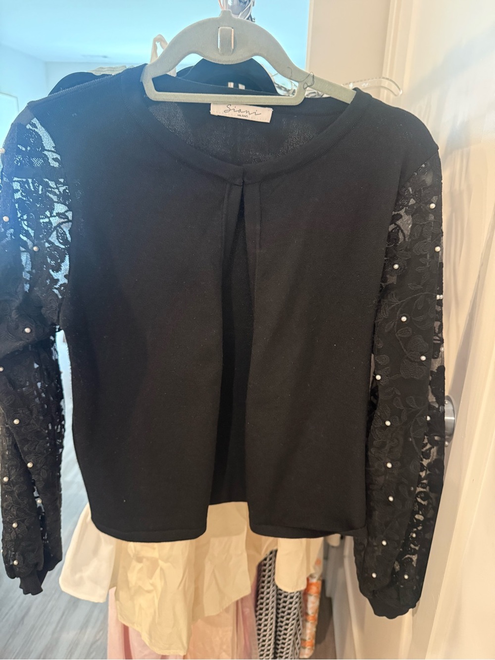 Black Lace &Pearl Sleeve Women’s Cardigan